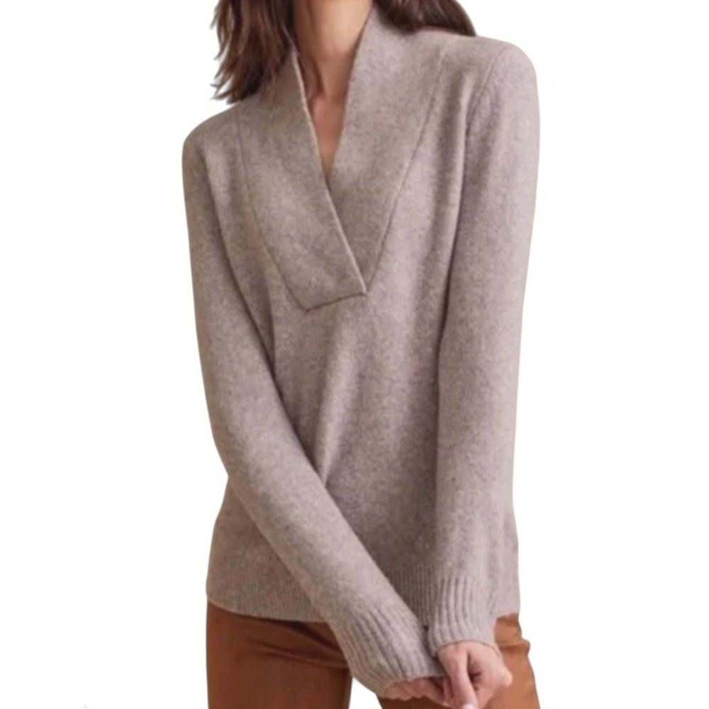 SOFT SURROUNDINGS Meera Beige Sweater SHAWL COLLAR V-NECK So Soft Wool Blend XL